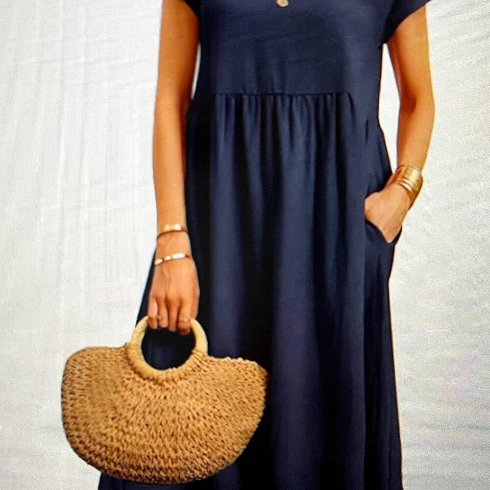 Women's Pull on Loose & Comfy Cotton Short Sleeve Dress